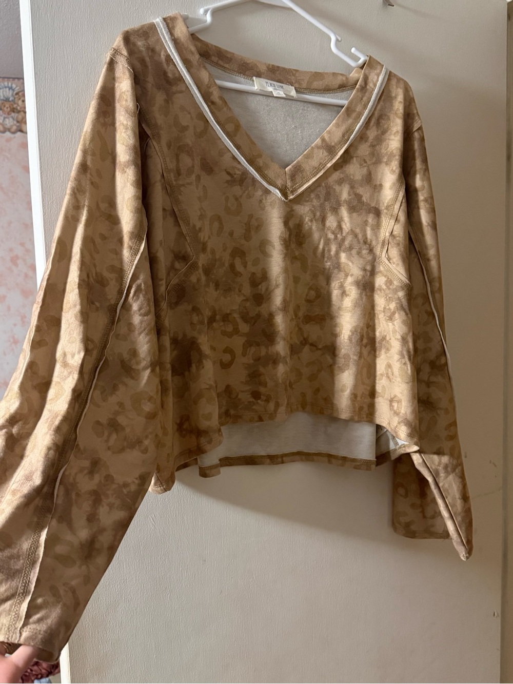 Peach Love California Tan Leopard-Print V-Neck Sweatshirt